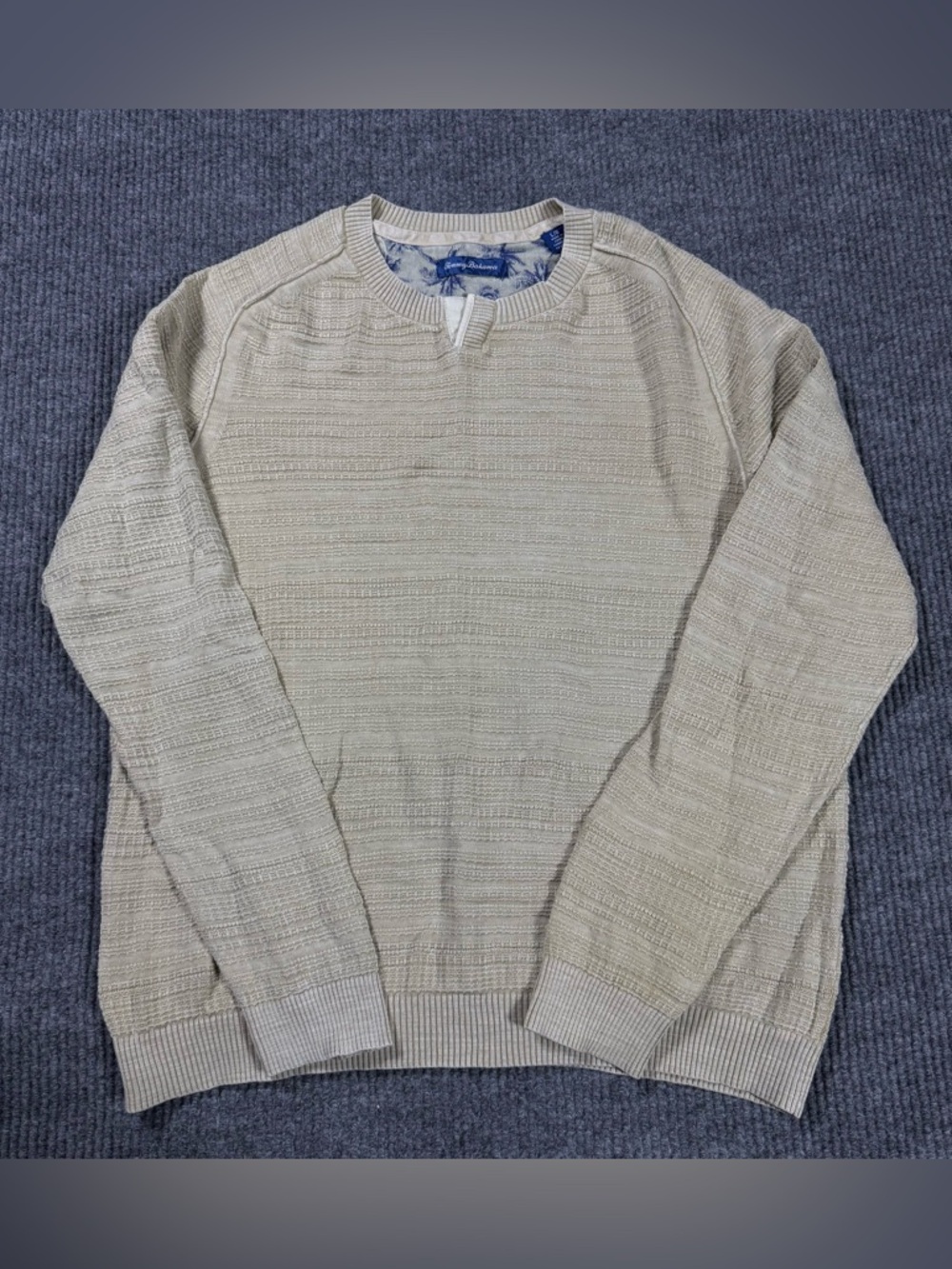 Tommy Bahamas Sweater Mens Large Beige 100% Cotton Saltwater Tides Abaco Knit